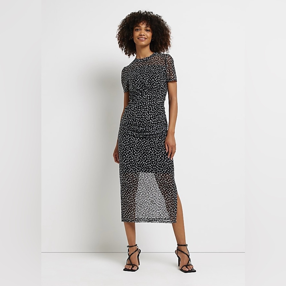 River Island Black and White mesh midi cocktail dress with zipper